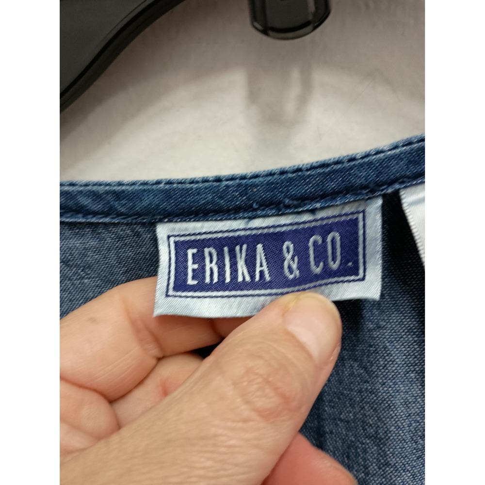 VTG 90s Erika & Co Denim Maxi Dress Womens Medium Blue BOHO Floral Embroidered - Picture 6 of 13